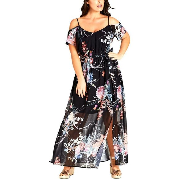 City Chic Women's Cold Shoulder Floral Maxi Dress - Picture 1 of 7